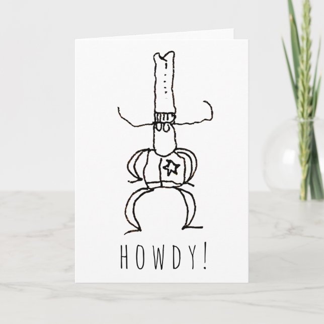 Cowboy Howdy Cartoon Drawing Doodle Greeting Card (Front)
