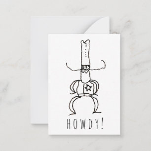 Cowboy Howdy Cartoon Drawing Doodle Note Card