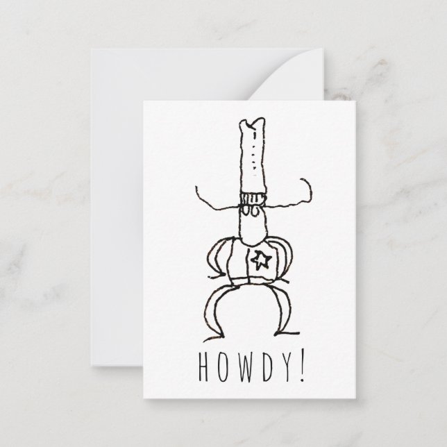 Cowboy Howdy Cartoon Drawing Doodle Note Card (Front)