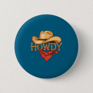 Cowboy Howdy Rope Hat Bandana Western Rodeo Design Button