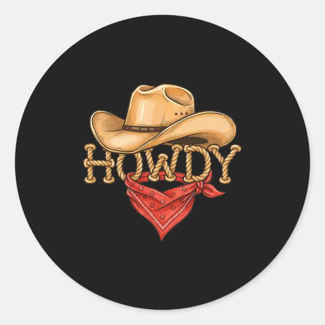 Cowboy Howdy Rope Hat Bandana Western Rodeo Design Classic Round Sticker (Front)