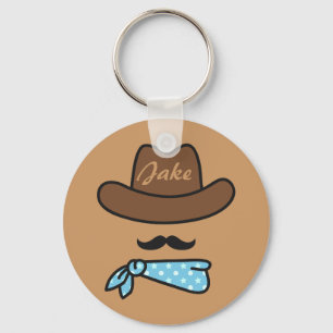 Cowboy Icon with Mustache Personalized Keychain