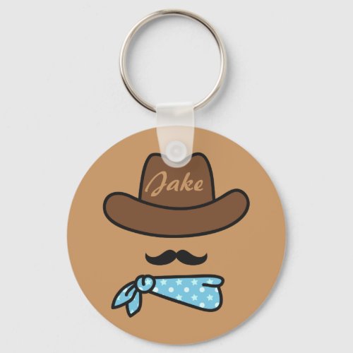 Cowboy Icon with Mustache Personalized Keychain