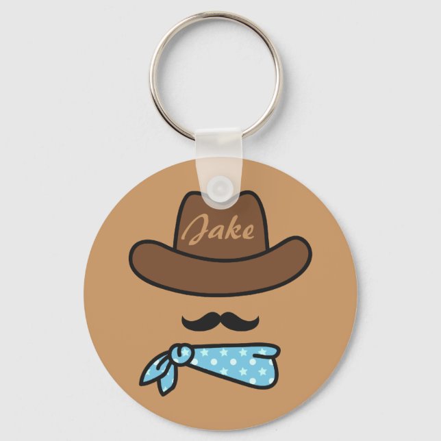 Cowboy Icon with Mustache Personalized Keychain (Front)