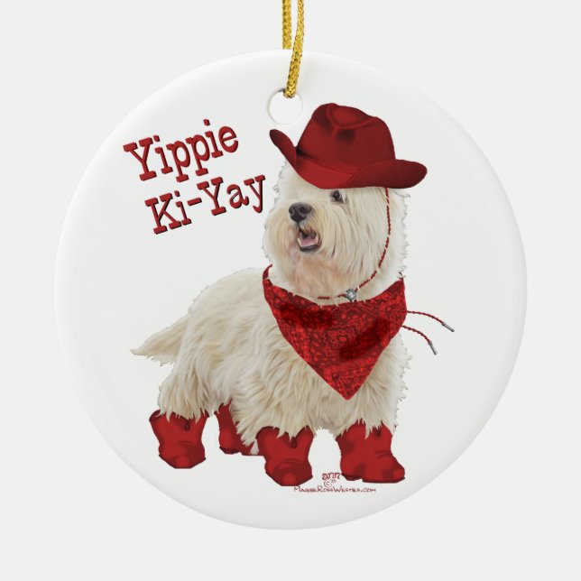 Cowboy in Boots Ceramic Ornament (Front)