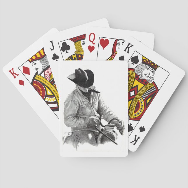 Cowboy in Saddle: Realism Pencil Drawing, Art Poker Cards (Back)