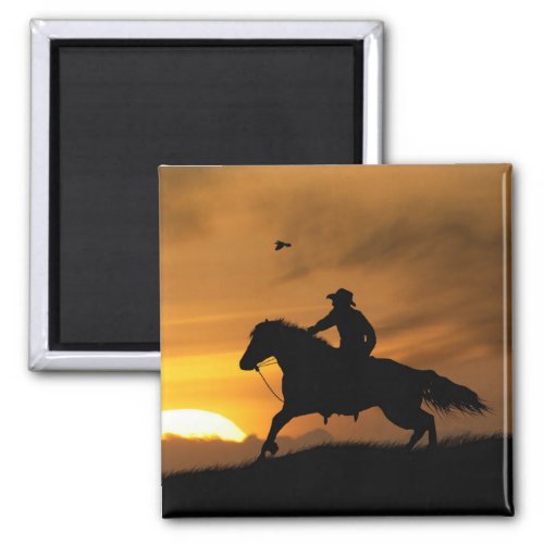 Cowboy in the Sunset Magnet