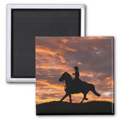 Cowboy in the sunset magnet