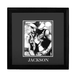Cowboy in the Wind B & W Sketch - Personalized Gift Box