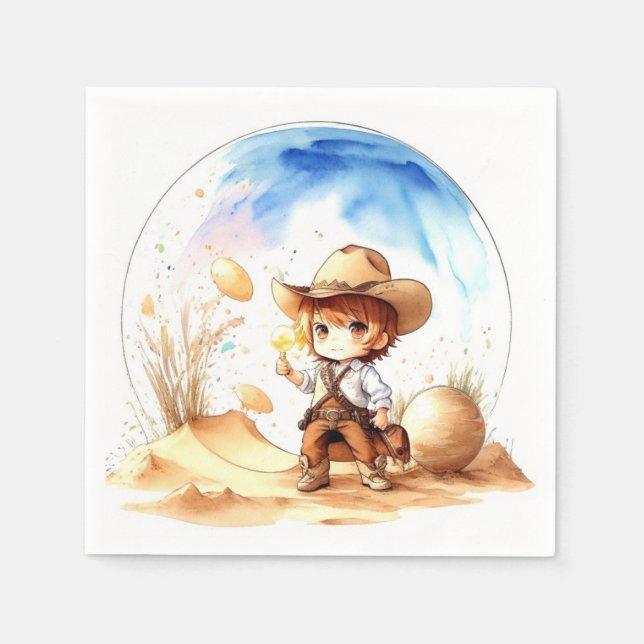 Cowboy-Inspired Theme Baby Boy Shower Napkins (Front)