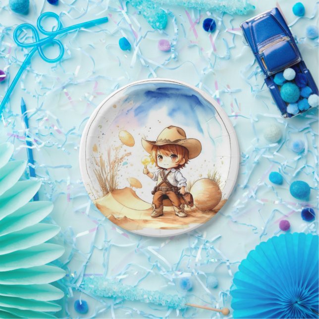 Cowboy-Inspired Theme Baby Boy Shower Paper Plates (Party)