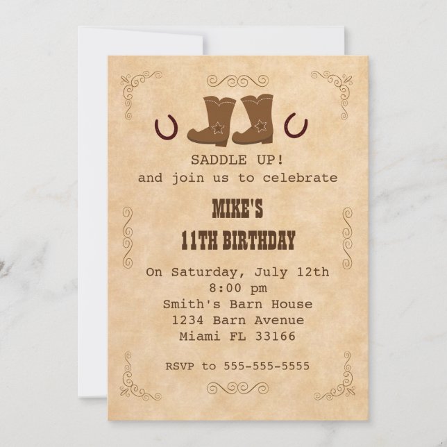 Cowboy Invitation Boy Girl Birthday Party Western (Front)