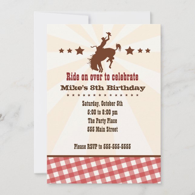 Cowboy Invitation Kids Birthday Party Western Red (Front)