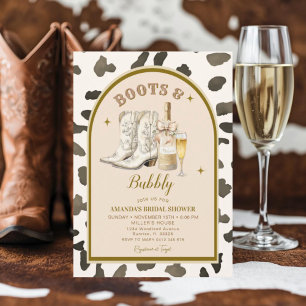 Cowboy Ivory Boots & Bubbly Bridal Shower  Invitation