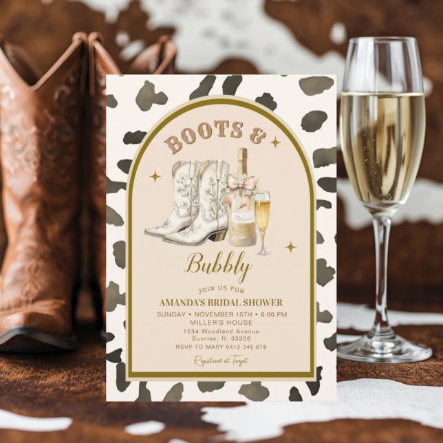 Cowboy Ivory Boots & Bubbly Bridal Shower  Invitation (Creator Uploaded)