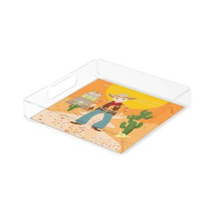 Cowboy kid birthday party acrylic tray