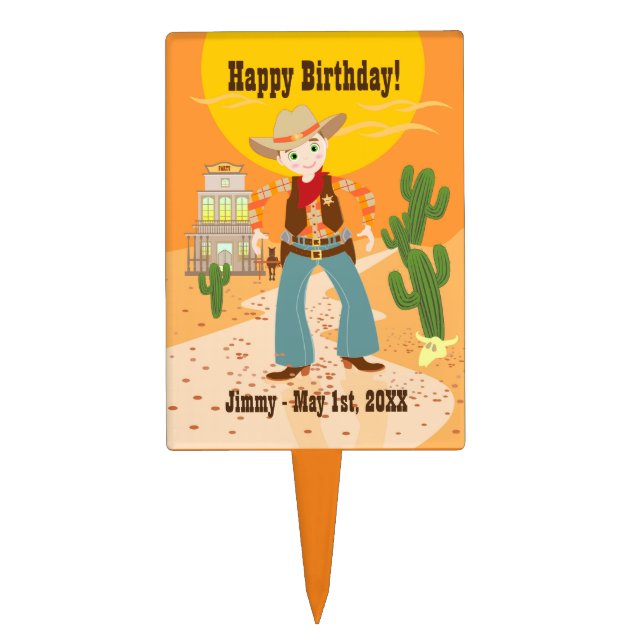 Cowboy kid birthday party cake topper (Front)