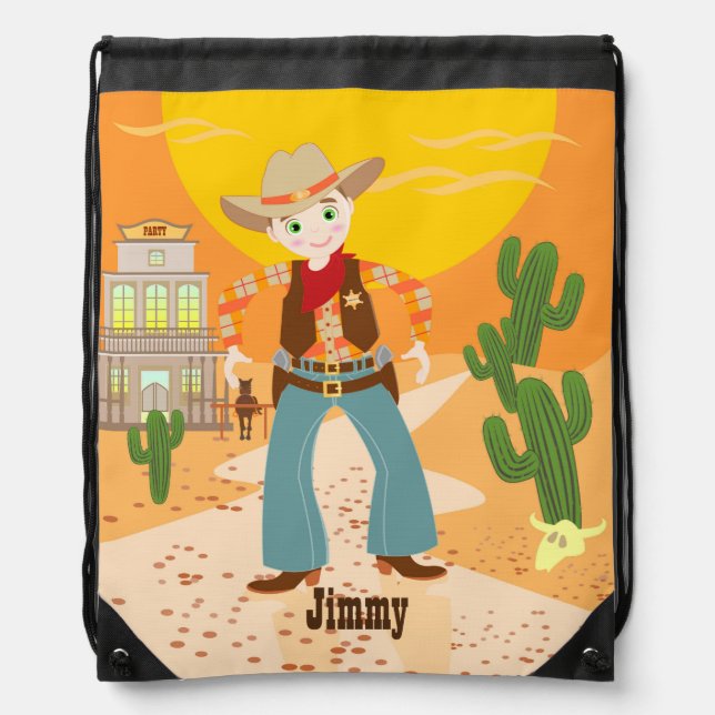 Cowboy kid birthday party drawstring bag (Front)