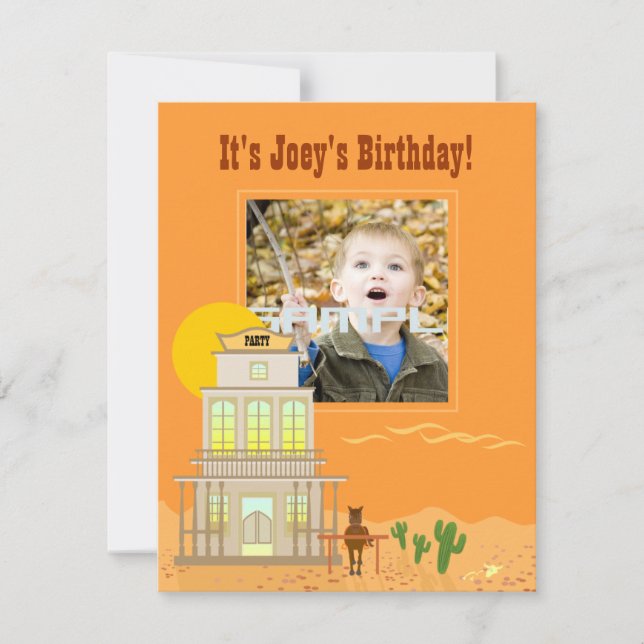 Cowboy kid birthday party invitation (Front)