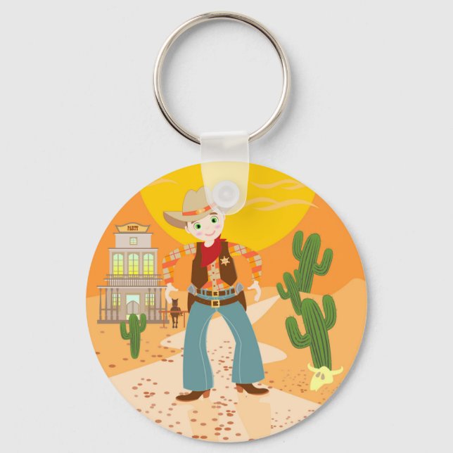 Cowboy kid birthday party keychain (Front)