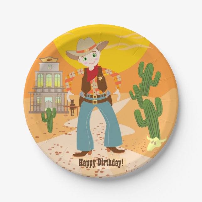 Cowboy kid birthday party paper plates (Front)