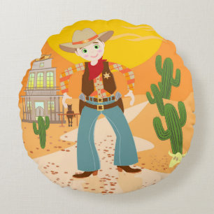 Cowboy kid birthday party round pillow