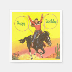 Cowboy Kid On Horse With Ropes Happy Birthday Napkins