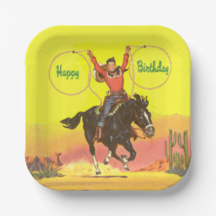 Cowboy Kid On Horse With Ropes Happy Birthday Paper Plates