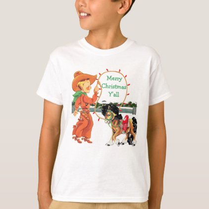 Cowboy Kid with Rope And Horse Holiday T-Shirt