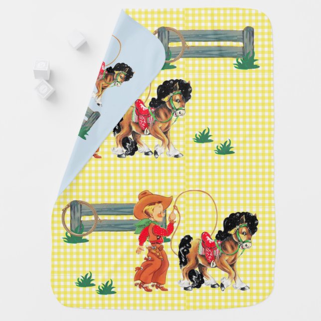 Cowboy  Kid With Rope  Fence And Horse Stroller Blanket (In Situ)