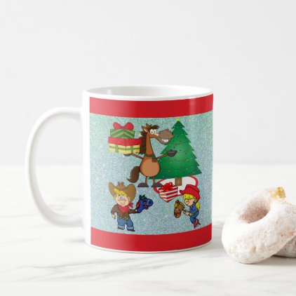 Cowboy Kids And Horse Cartoon Holiday Mug/Cup Coffee Mug