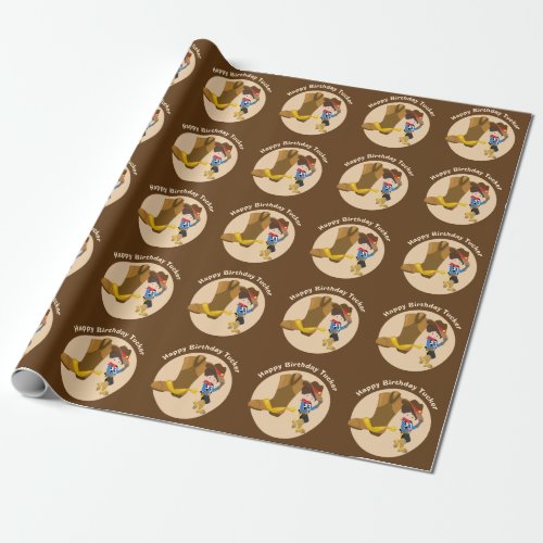 Cowboy Kids Birthday Party Personalized Boys Name Wrapping Paper