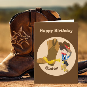 Cowboy Kids Custom Little Boys Happy Birthday Card