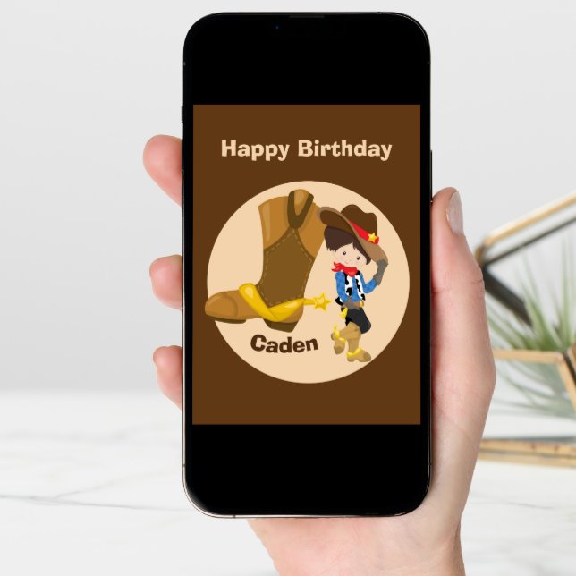 Cowboy Kids Custom Little Boys Happy Birthday Card (Front Digital)