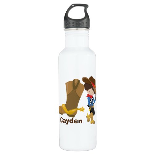 Cowboy Kids Cute Boys Monogram Rodeo Wild West Stainless Steel Water Bottle