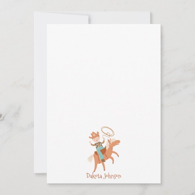 Cowboy Kid's Personalized Stationery Note Card (Front)