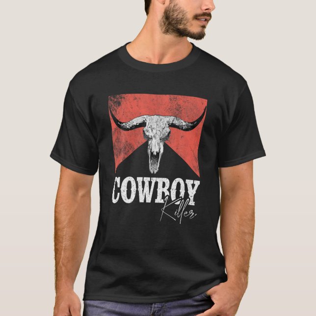 Cowboy Killers Bull Skull Howdy Punchy Western Cou T-Shirt (Front)
