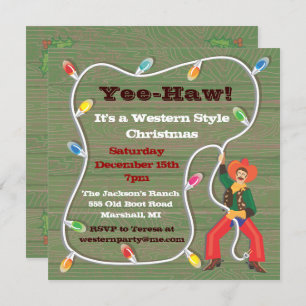 Cowboy Lasso Christmas Party Invitations
