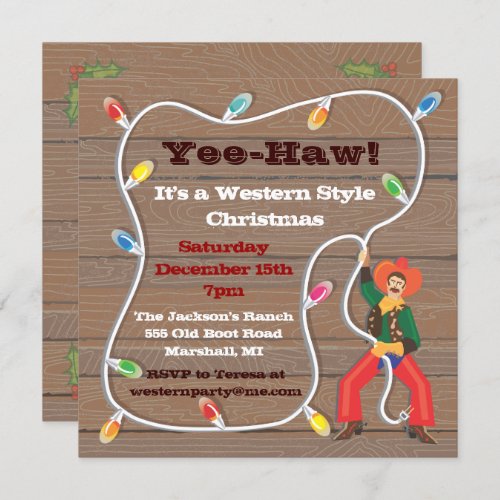 Cowboy Lasso Christmas Party Invitations