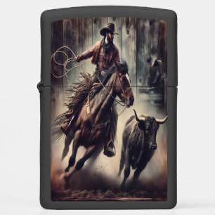Cowboy Lassoing Bull. Zippo Lighter
