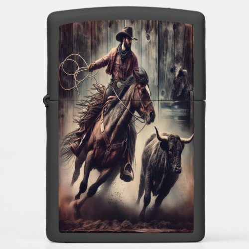 Cowboy Lassoing Bull Zippo Lighter