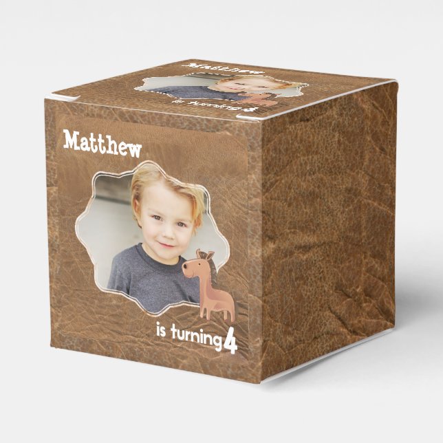 Cowboy Leather with Horse Photo Favor Boxes (Front Side)
