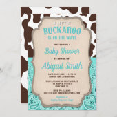 Cowboy little buckaroo teal brown boy baby shower invitation (Front/Back)