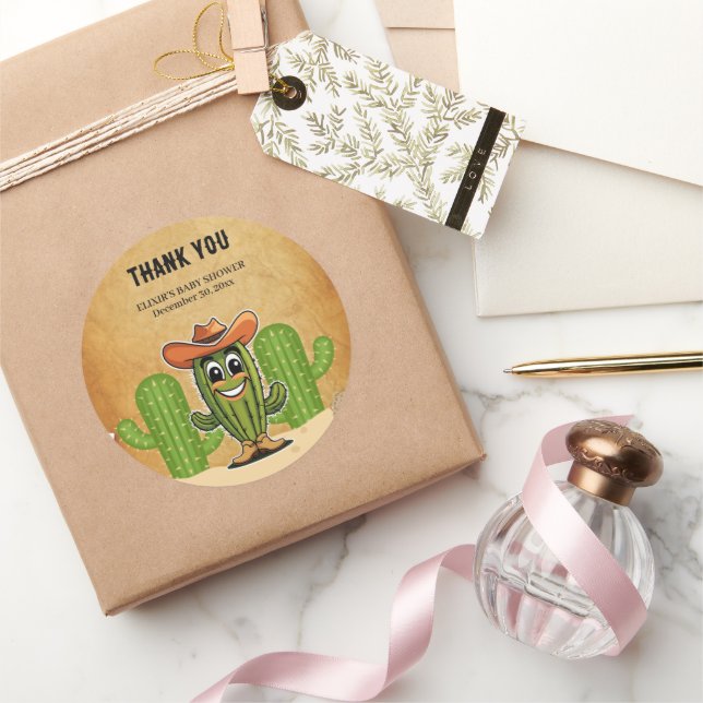Cowboy Little Cactie Cactus Baby Shower Classic Round Sticker (Gifting)