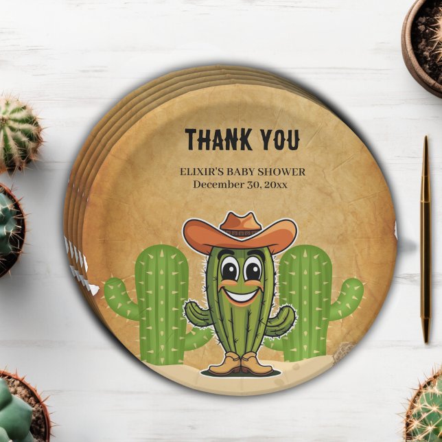 Cowboy Little Cactie Cactus Baby Shower Paper Plates (Creator Uploaded)
