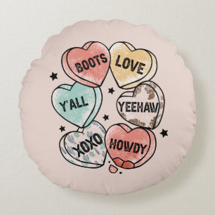 Cowboy Love - Western Hearts Round Pillow