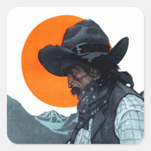 Cowboy Magazine Illustration by NC Wyeth Square Sticker