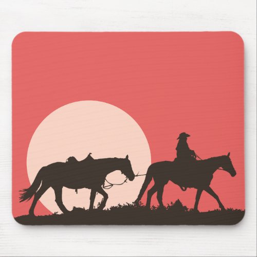 Cowboy mouse pad horses western red sunset office mouse pad