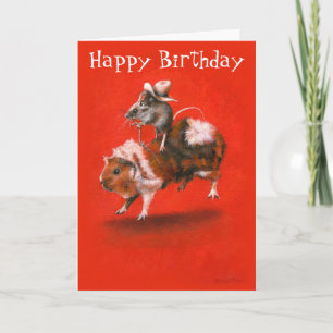 Cowboy Mouse Riding Guinea Pig Birthday Card
