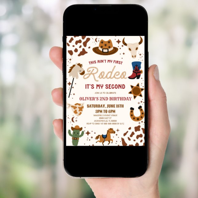 Cowboy My Second Rodeo 2nd Birthday Party Invitation (Front Digital)